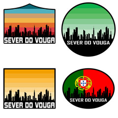 Sever do Vouga Skyline Silhouette Portugal Flag Travel Souvenir Sticker Sunset Background Vector Illustration SVG EPS AI