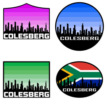 Colesberg Skyline Silhouette South Africa Flag Travel Souvenir Sticker Sunset Background Vector Illustration SVG EPS AI