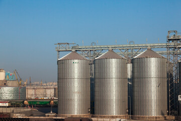 Constanta, Romania - 02.26.2021: Grain storage terminal in the seaport of Constanta Romania.