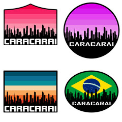 Caracarai Skyline Silhouette Brazil Flag Travel Souvenir Sticker Sunset Background Vector Illustration SVG EPS AI