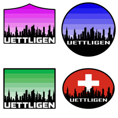 Obraz premium Uettligen Skyline Silhouette Switzerland Flag Travel Souvenir Sticker Sunset Background Vector Illustration SVG EPS AI