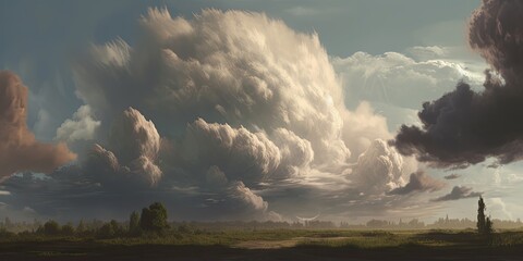 Naklejka na ściany i meble Storm clouds gather over a road that leads into the distance, creating a very dramatic landscape. Generative Ai.