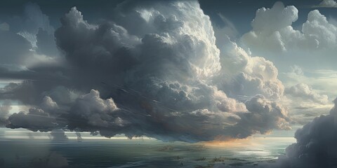 Storm clouds gather over a road that leads into the distance, creating a very dramatic landscape. Generative Ai.