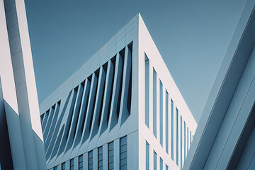 Generative AI image of contemporary building with unusual architecture and glass mirrored walls