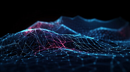 Cyber big data flow. Blockchain data fields. Network line connect stream. Concept of AI technology, digital communication, science research, 3D illustration neural cells