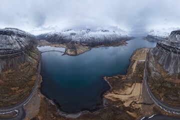 Drone view of sea in mountains