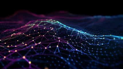 Cyber big data flow. Blockchain data fields. Network line connect stream. Concept of AI technology, digital communication, science research, 3D illustration neural cells
