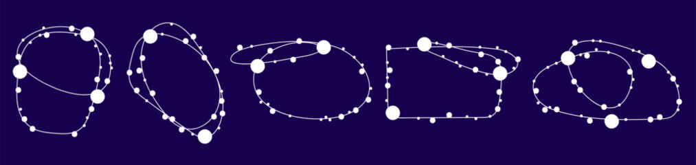 Modern minimalistic text frames with line dot circle square elements. Different frame shapes for design in linear simple doodle style