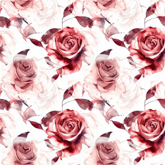 Burn Red Roses- Seamless Floral Print - Seamless Watercolor Pattern Flowers - perfect for wrappers, wallpapers, postcards, greeting cards, wedding invitations, romantic events.