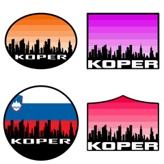 Koper Skyline Silhouette Slovenia Flag Travel Souvenir Sticker Sunset Background Vector Illustration SVG EPS AI