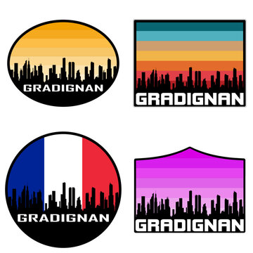 Gradignan Skyline Silhouette France Flag Travel Souvenir Sticker Sunset Background Vector Illustration SVG EPS AI