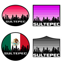 Sultepec Skyline Silhouette Mexico Flag Travel Souvenir Sticker Sunset Background Vector Illustration SVG EPS AI