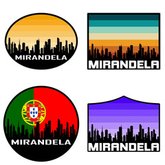 Mirandela Skyline Silhouette Portugal Flag Travel Souvenir Sticker Sunset Background Vector Illustration SVG EPS AI