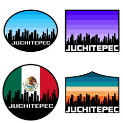 Juchitepec Skyline Silhouette Mexico Flag Travel Souvenir Sticker Sunset Background Vector Illustration SVG EPS AI
