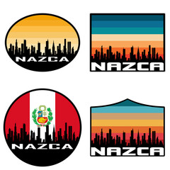 Nazca Skyline Silhouette Peru Flag Travel Souvenir Sticker Sunset Background Vector Illustration SVG EPS AI