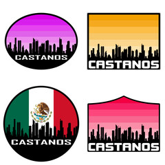 Castanos Skyline Silhouette Mexico Flag Travel Souvenir Sticker Sunset Background Vector Illustration SVG EPS AI