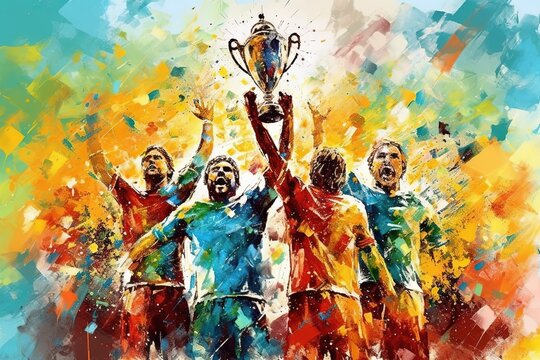 Winning championship of Napoli soccer football club, scudetto celebrating team, fans crowd of supporters illustration generative ai