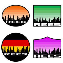 Rees Skyline Silhouette Germany Flag Travel Souvenir Sticker Sunset Background Vector Illustration SVG EPS AI