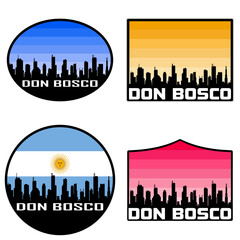 Don Bosco Skyline Silhouette Argentina Flag Travel Souvenir Sticker Sunset Background Vector Illustration SVG EPS AI