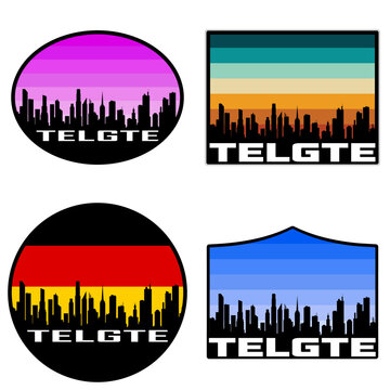 Telgte Skyline Silhouette Germany Flag Travel Souvenir Sticker Sunset Background Vector Illustration SVG EPS AI