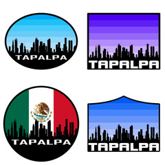 Tapalpa Skyline Silhouette Mexico Flag Travel Souvenir Sticker Sunset Background Vector Illustration SVG EPS AI