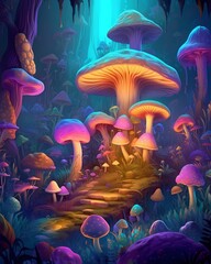 Fototapeta na wymiar Magic mushrooms colorfull ilustration generated ai