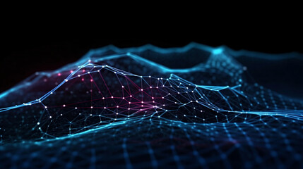 Cyber big data flow. Blockchain data fields. Network line connect stream. Concept of AI technology, digital communication, science research, 3D illustration neural cells