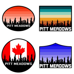 Pitt Meadows Skyline Silhouette Canada Flag Travel Souvenir Sticker Sunset Background Vector Illustration SVG EPS AI