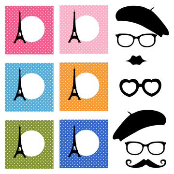 Vector icons with stickers background France Paris French Eiffel Tower
