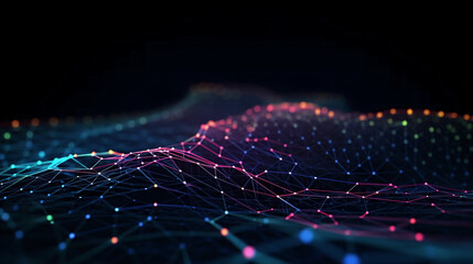 Cyber big data flow. Blockchain data fields. Network line connect stream. Concept of AI technology, digital communication, science research, 3D illustration neural cells