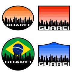 Guarei Skyline Silhouette Brazil Flag Travel Souvenir Sticker Sunset Background Vector Illustration SVG EPS AI