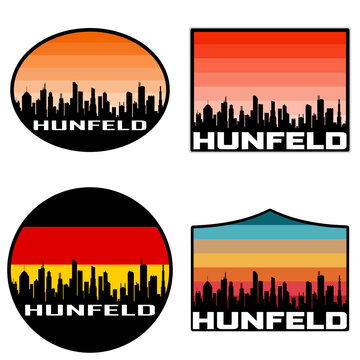 Hunfeld Skyline Silhouette Germany Flag Travel Souvenir Sticker Sunset Background Vector Illustration SVG EPS AI