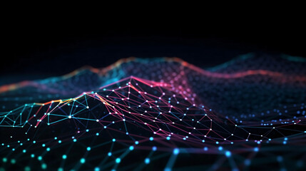 Cyber big data flow. Blockchain data fields. Network line connect stream. Concept of AI technology, digital communication, science research, 3D illustration neural cells