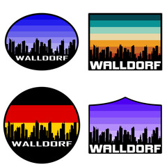 Walldorf Skyline Silhouette Germany Flag Travel Souvenir Sticker Sunset Background Vector Illustration SVG EPS AI
