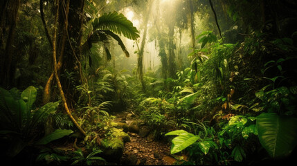 Fototapeta premium Stunning landscape of the dense jungle, Generative AI