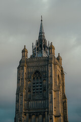 Obraz premium Large church building spire, historic architecture, gothic cathedral structure, tall building in Norwich religious place of worship
