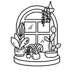 morning window decorate with houseplants