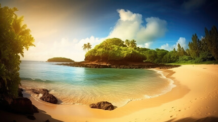 Stunning landscape of the island beach, Generative AI