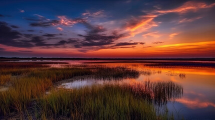 Obraz premium Stunning landscape of the marshlands, Generative AI