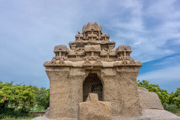 Fototapeta na wymiar Exclusive Monolithic - Pidari Amman Ratha is UNESCO World Heritage Site located at Great South Indian architecture. World Heritage in South India, Tamil Nadu, Mamallapuram or Mahabalipuram