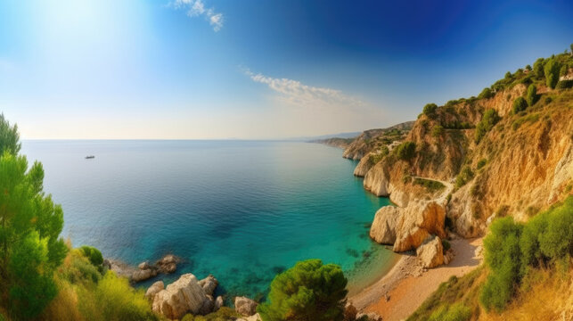 Stunning landscape of the Mediterranean coastline, Generative AI