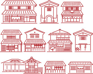 Fototapeta premium 日本の家屋や古民家のアイコンセット
