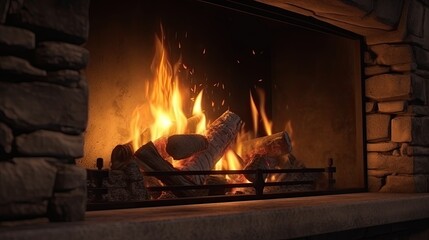 Warmly fireplace to the cozy home where you want to go on a cold winter day. Generative AI Technology 