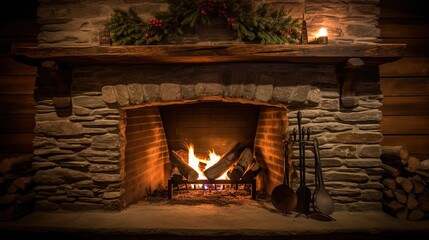 Fototapeta na wymiar Warmly fireplace to the cozy home where you want to go on a cold winter day. Generative AI Technology 