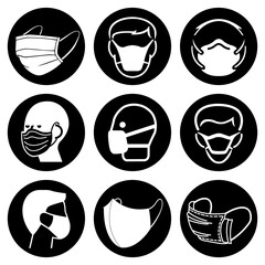 Set Of Fack Mask Face Black Symbol Sign,Vector Illustration, Isolated On White Background Label. EPS10