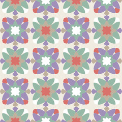 Abstract Floral Geometric Ethnic Shapes Seamless Vector Pattern Quilt Style Lines Trendy Fashion Colors Decorative Design