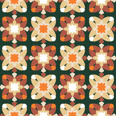 Abstract Floral Geometric Ethnic Shapes Seamless Vector Pattern Quilt Style Lines Trendy Fashion Colors Decorative Design