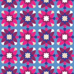 Abstract Floral Geometric Ethnic Shapes Seamless Vector Pattern Quilt Style Lines Trendy Fashion Colors Decorative Design