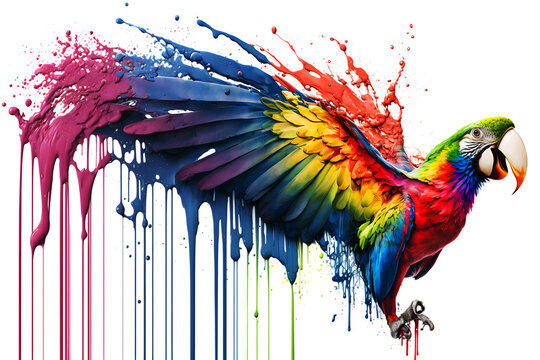 Graffiti with a parrot on the wall with a splash, color art