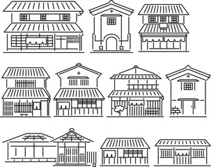日本の家屋や古民家のアイコンセット